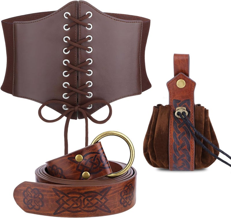 FALETO 3PCS Renaissance Corset Belts for Women Medieval Belt Pouch Pirate Costume Festival Halloween Accessory - Image 2